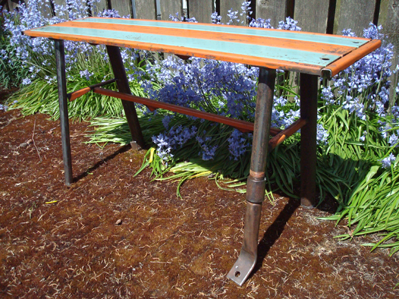 salvaged steel bench